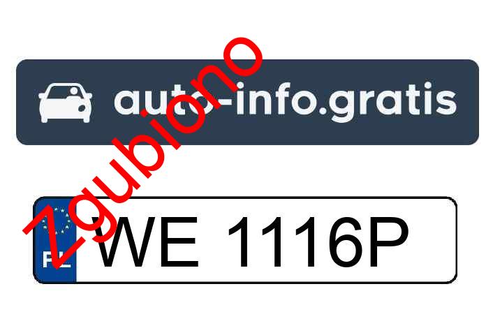 Zgubiono tablicę rejestracyjną o numerach WE1116P