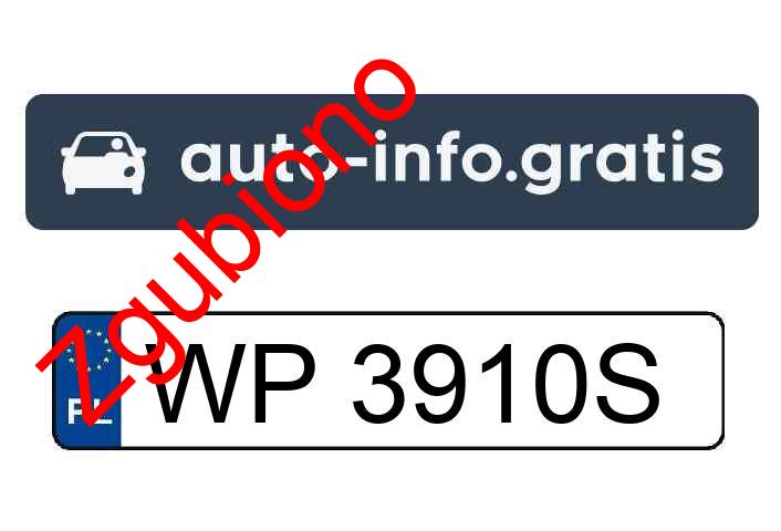 Zgubiono tablicę rejestracyjną o numerach WP3910S