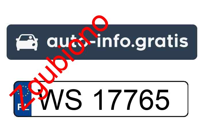 Zgubiono tablicę rejestracyjną o numerach WS17765