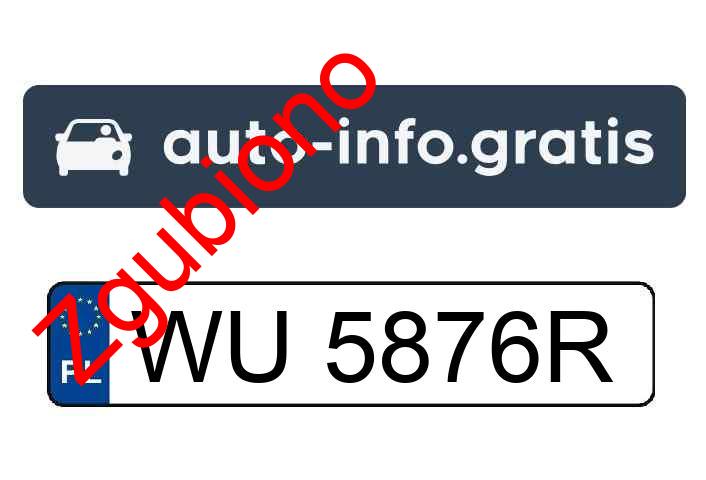 Zgubiono tablicę rejestracyjną o numerach WU5876R