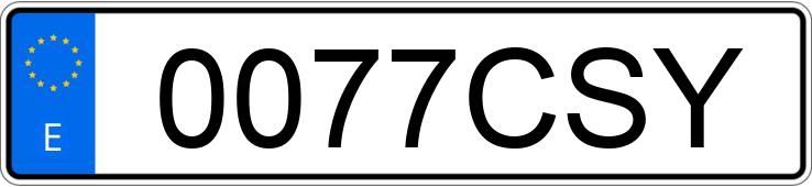 Registreringsnummeret 0077CSY har VOLKSWAGEN GOLF