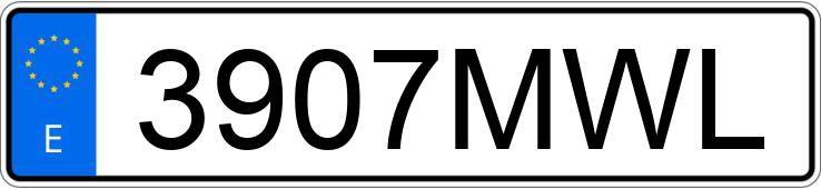 Numer rejestracyjny 3907MWL posiada TESLA MODEL 3
