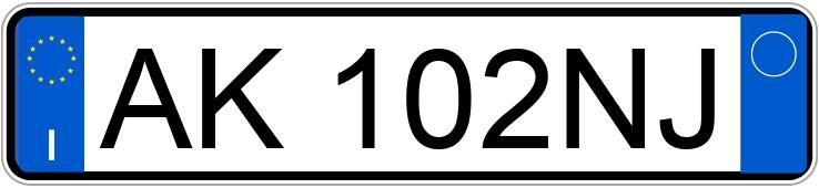 Numer rejestracyjny AK102NJ posiada  