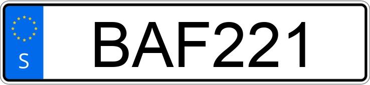 The registration number BAF221 has Volvo S70 2.3 T-5