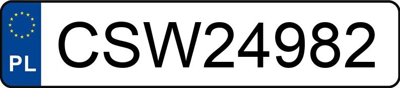 Znaleziono tablicę rejestracyjną o numerach CSW24982