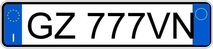 Numer rejestracyjny GZ777VN posiada MG MG3