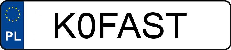 Numer rejestracyjny K0FAST posiada SUBARU IMPREZA