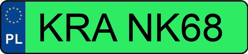 Numer rejestracyjny KRA NK68 posiada TESLA MODEL 3 - KRANK68