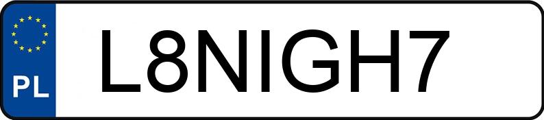 Numer rejestracyjny L8NIGH7 posiada MITSUBISHI LANCER