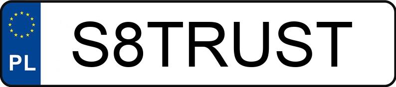 Numer rejestracyjny S8TRUST posiada AUDI S8 Quattro 4.0 TFSI MR`17 E6d D5 Tiptronic