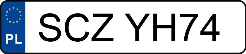 Znaleziono tablicę rejestracyjną o numerach SCZYH74