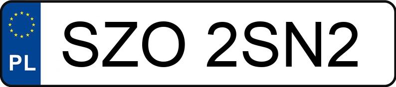 Znaleziono tablicę rejestracyjną o numerach SZO2SN2