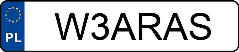 Numer rejestracyjny W3ARAS posiada TOYOTA AYGO