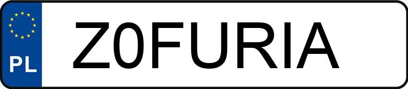 Numer rejestracyjny Z0FURIA posiada BMW 320i MR`16 E6 F30 xDrive
