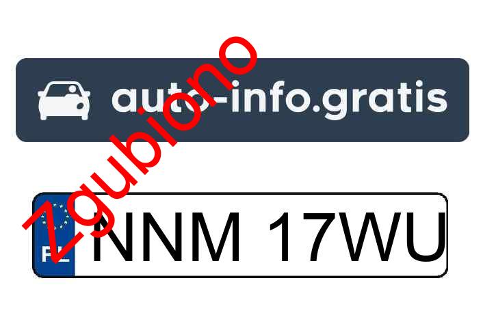 Zgubiono tablicę rejestracyjną o numerach NNM17WU