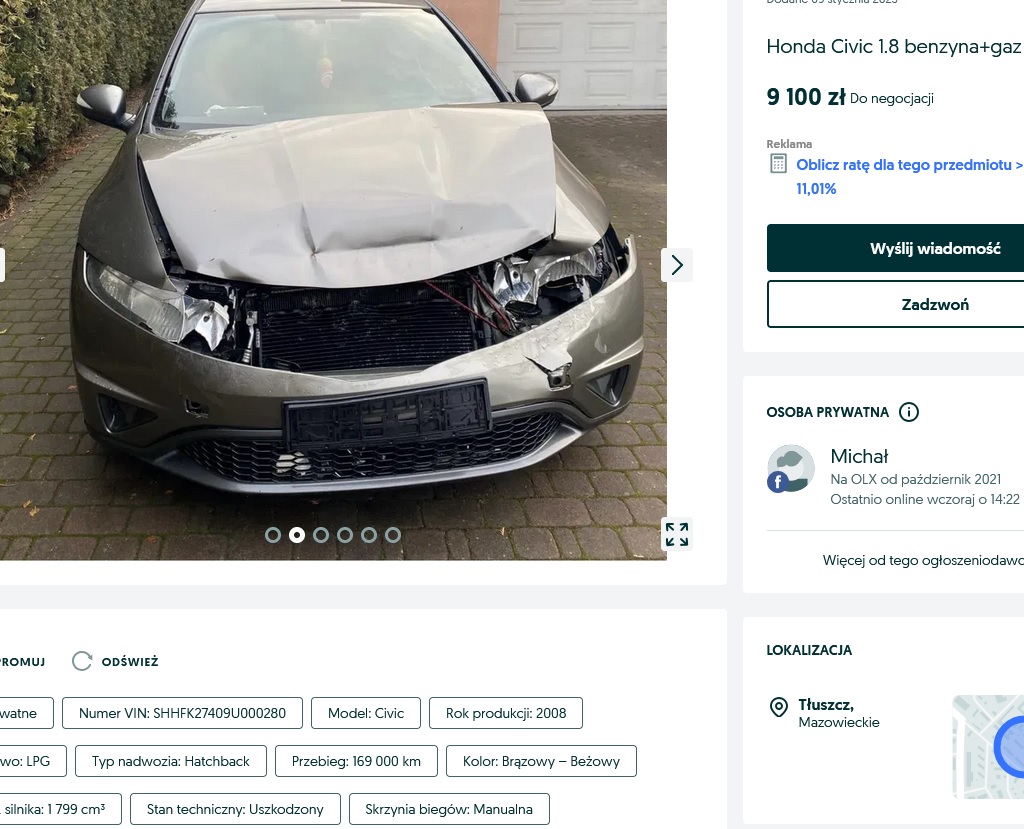 Numer rejestracyjny OST40T8 posiada HONDA Civic 1.8 MR`06 E4 Comfort