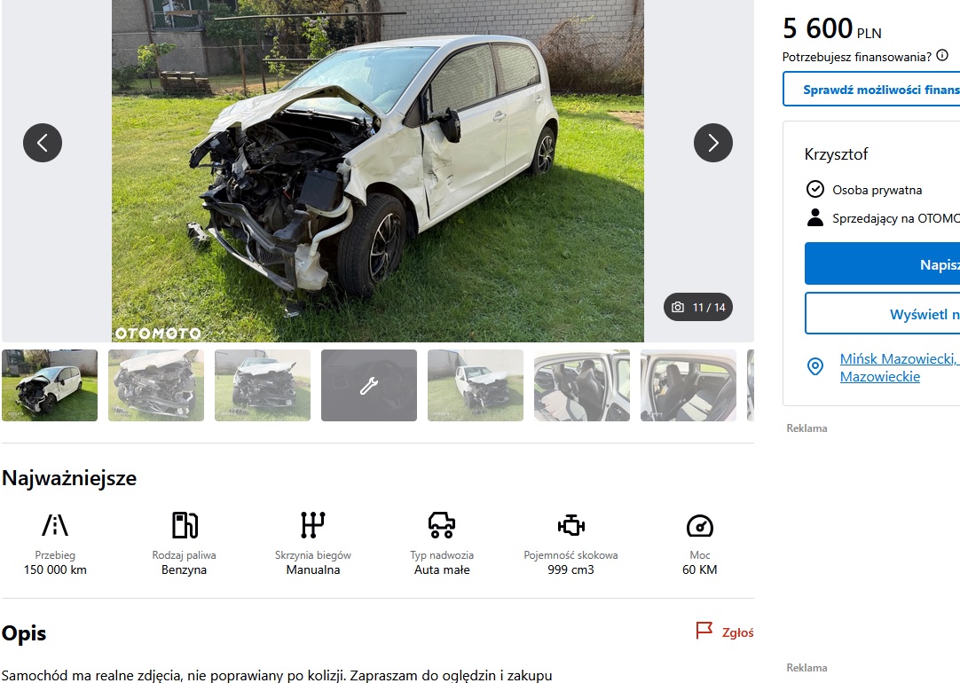 uszkodzony przód + poduszki