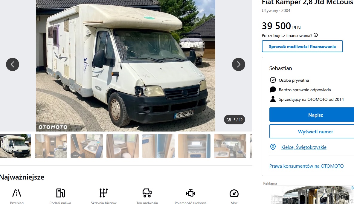 Błąd w danych po VIN: ZFA24400007415524 jest to kamper FIAT Ducato.<BR><BR>Do renowacji