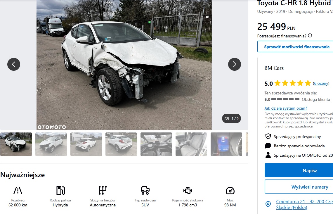 Numer rejestracyjny WE 215XM posiada TOYOTA C-HR - WE215XM