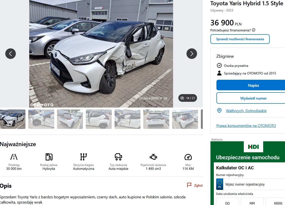 uszkodzony lewy bok + poduszki