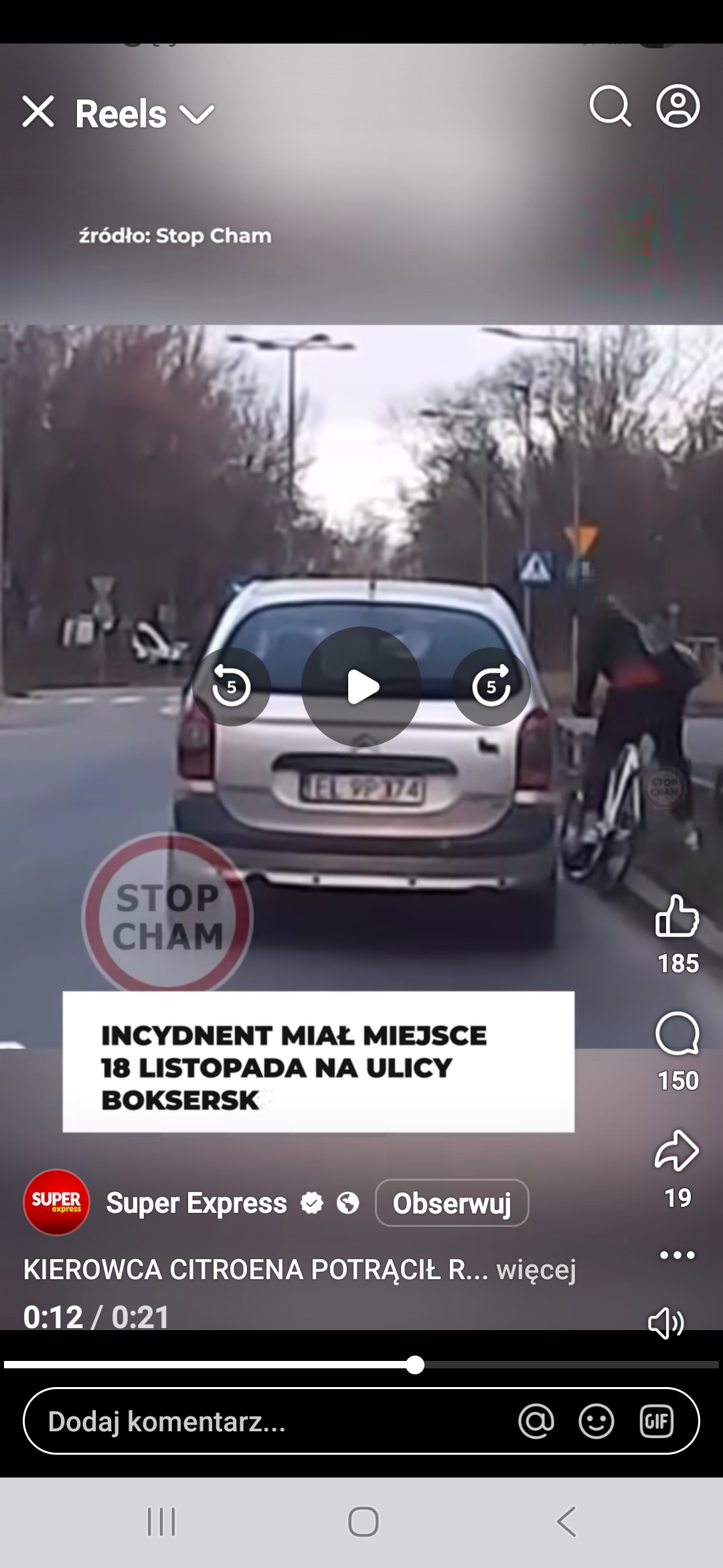 Pirat drogowy w pojeździe o numerach rejestracyjnych EL9P174