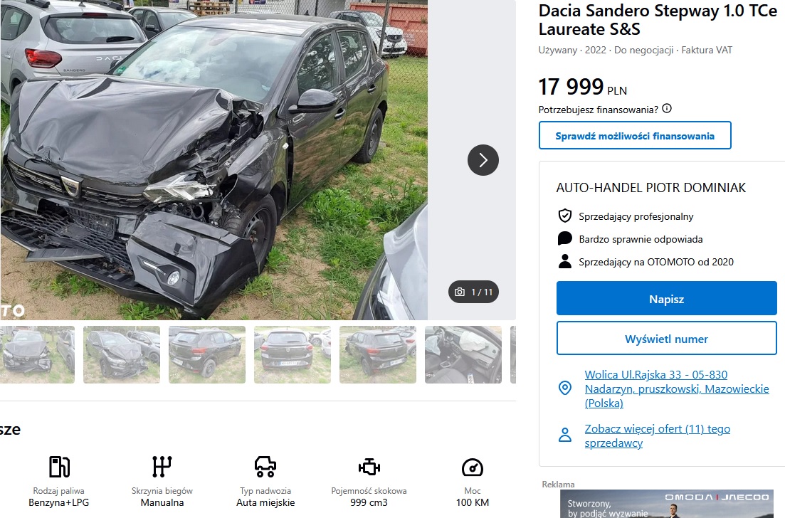 Numer rejestracyjny WH 6893A posiada DACIA SANDERO - WH6893A