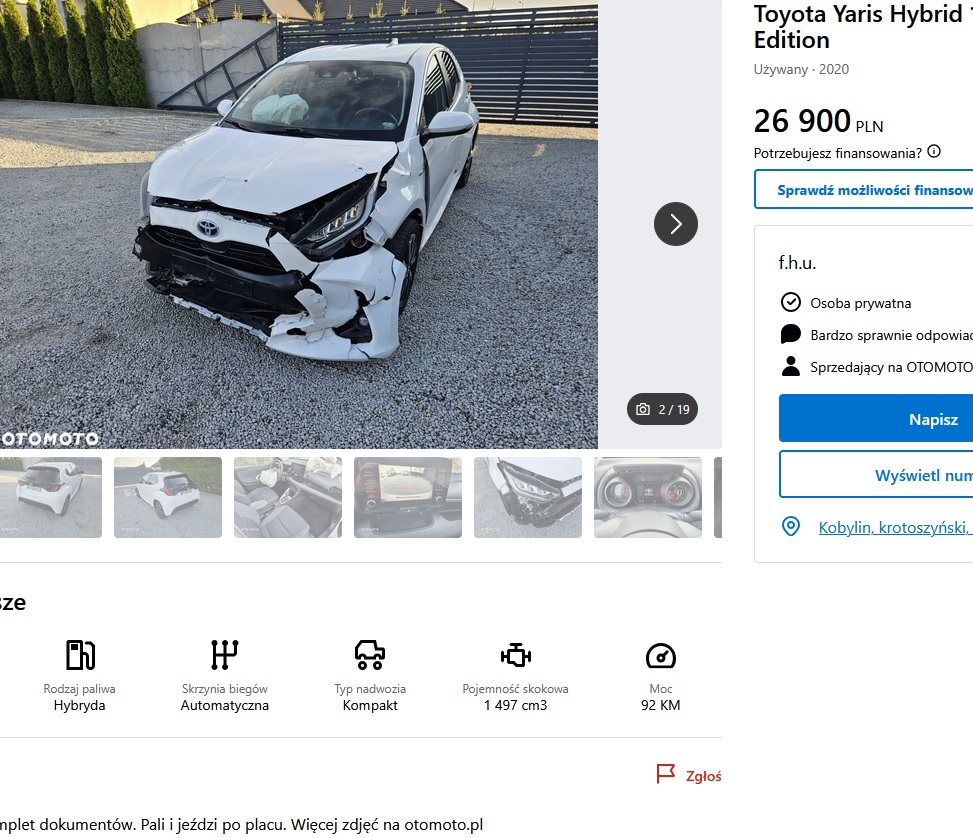 Numer rejestracyjny FV234ZC posiada TOYOTA YARIS IV 116H ACTIVE