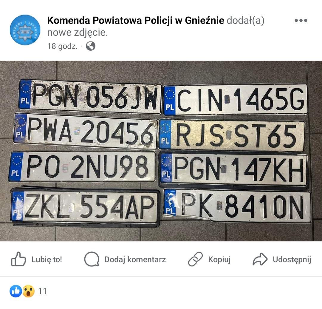 Znaleziono tablicę rejestracyjną o numerach PK8410N