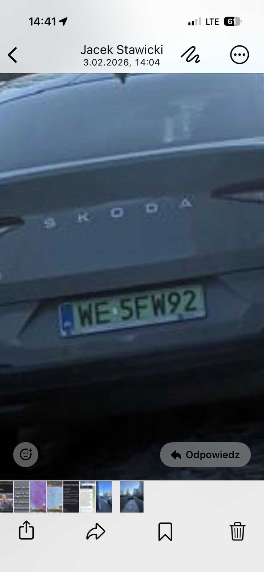 Numer rejestracyjny WE 5FW92 posiada SKODA  - WE5FW92