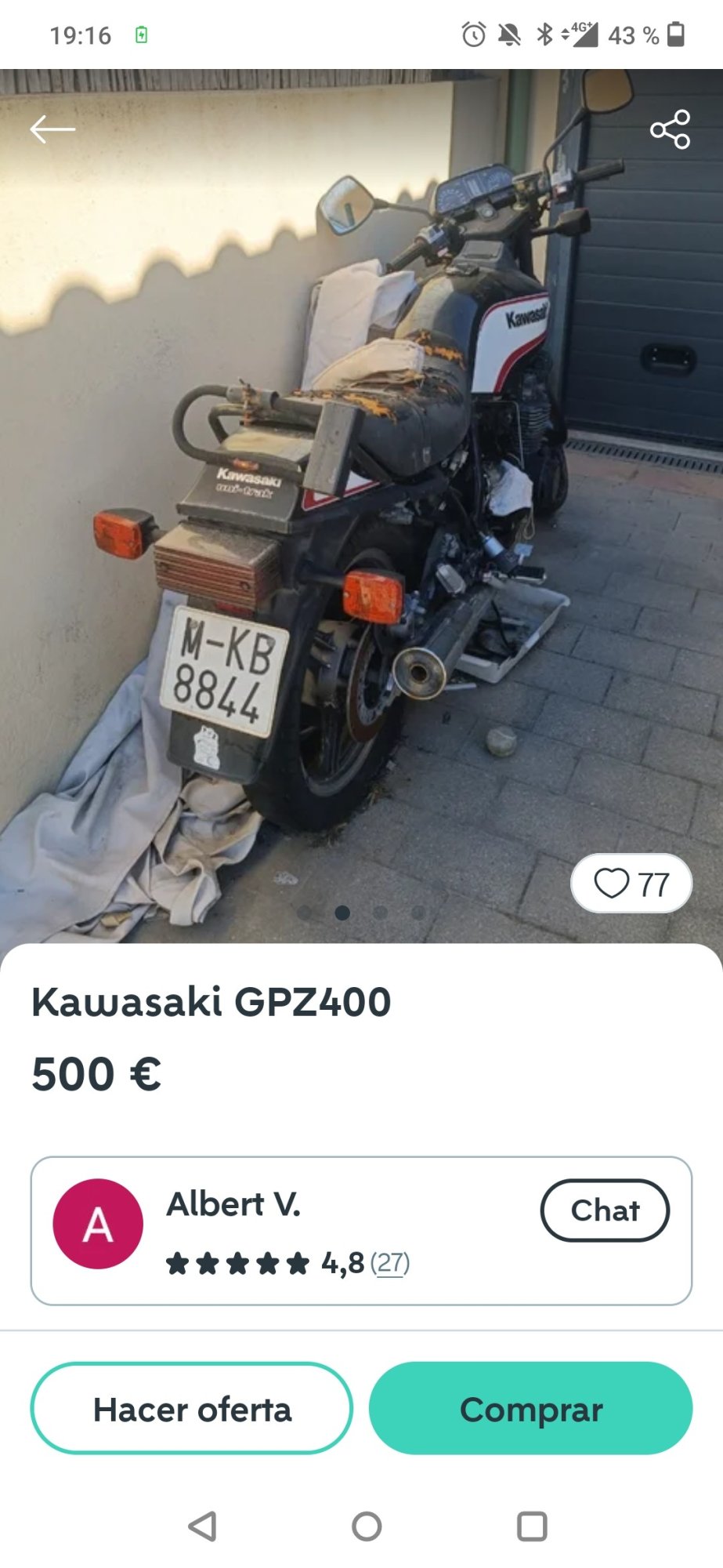 Numer rejestracyjny MKB8844 posiada Kawasaki GPZ400