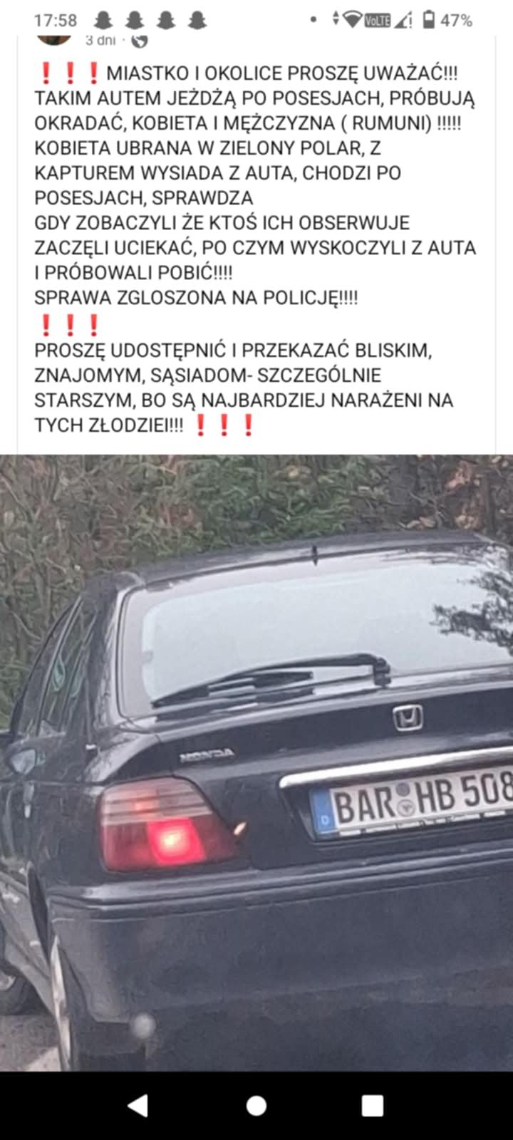 Numer rejestracyjny BARHB508 posiada Honda 