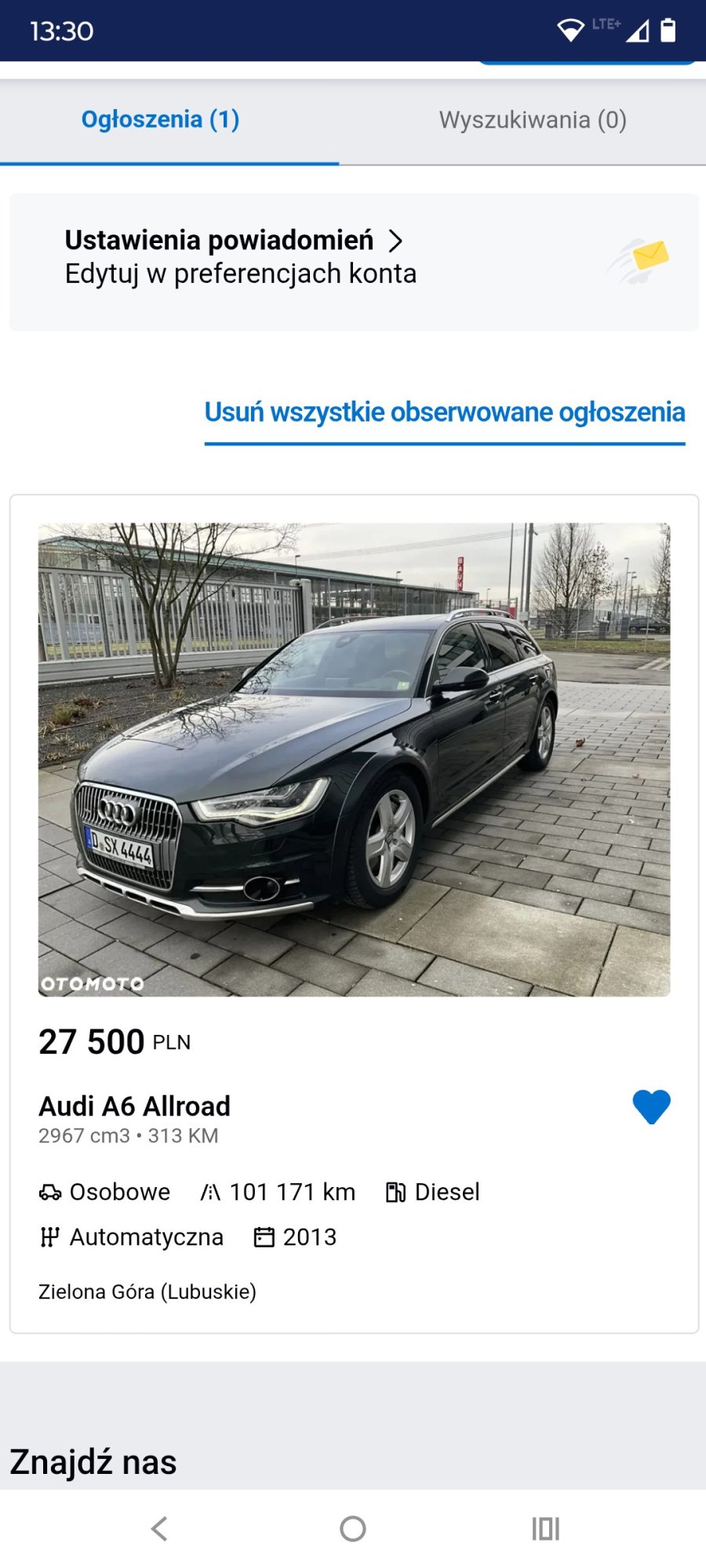 Registreringsnumret DSX4444 har Audi A6 Allroad