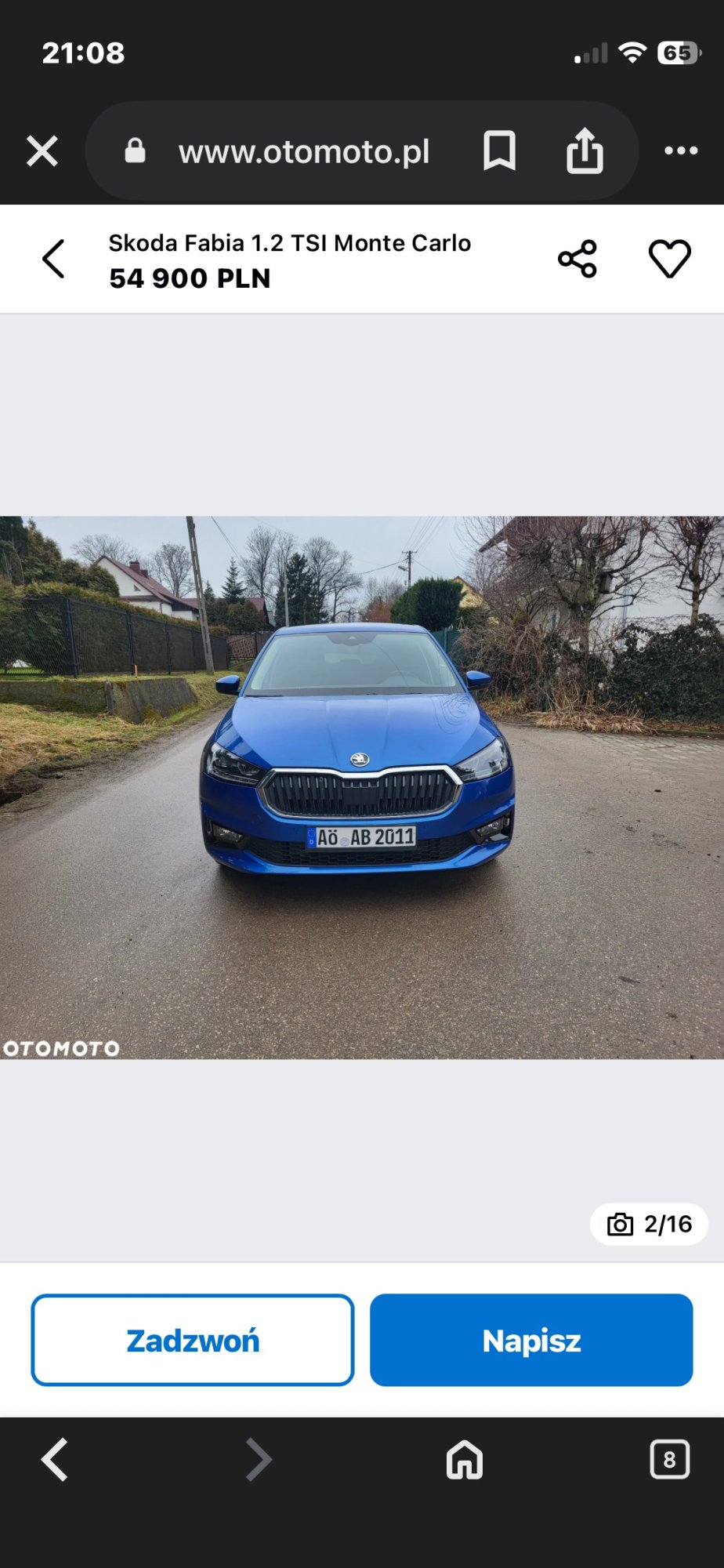 Numer rejestracyjny AAB2011 posiada Skoda Fabia 1.2 TSI Monte Carlo