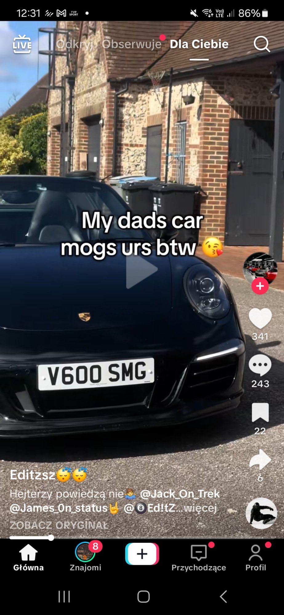 Numer rejestracyjny V600SMG posiada Porsche 