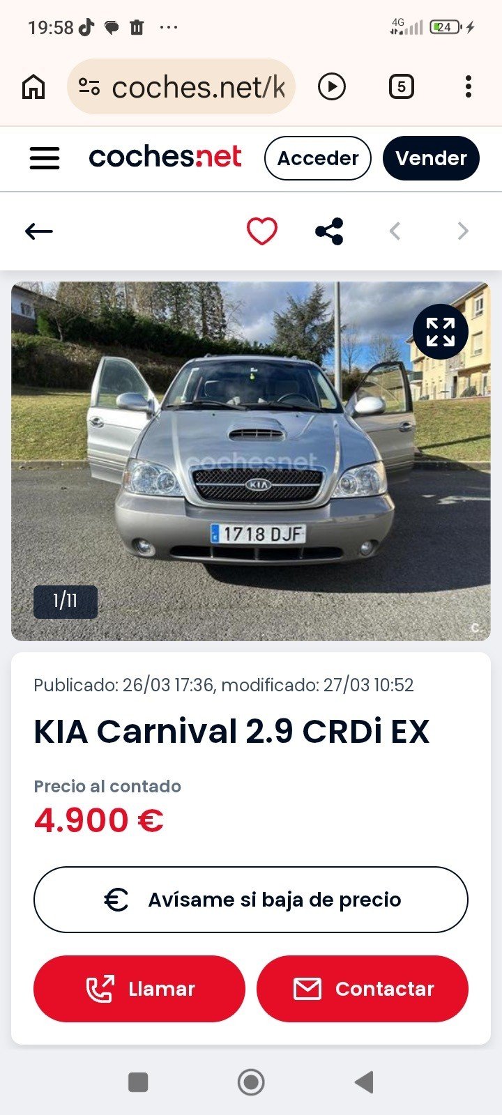 Le numéro d’enregistrement 1718DJF a KIA CARNIVAL