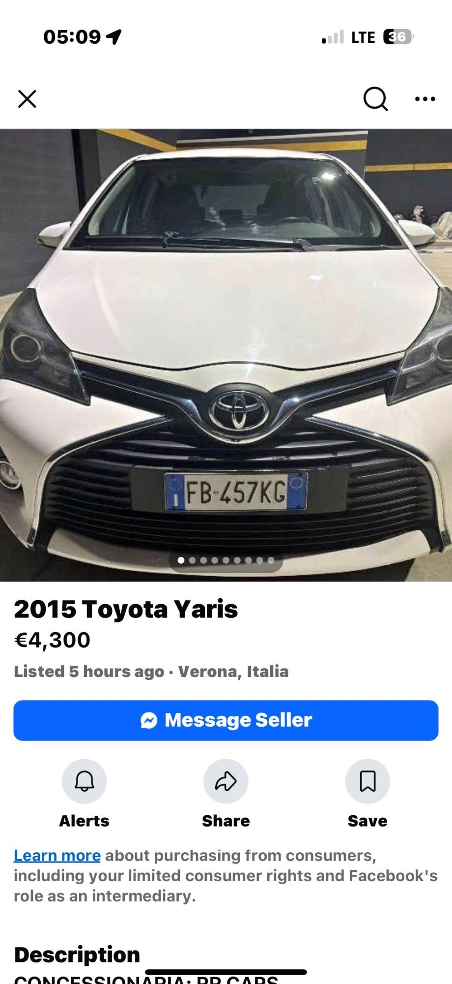 Numer rejestracyjny FB457KG posiada TOYOTA Yaris 3a serie Yaris 1.0 5P Lounge (51 kw)