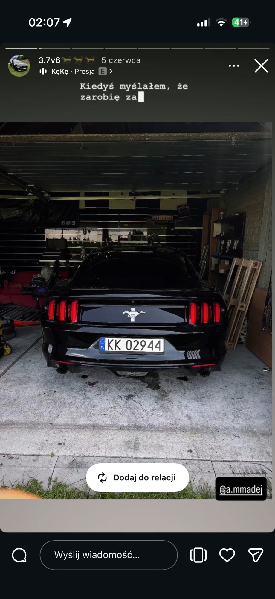 Numer rejestracyjny KK 02944 posiada FORD MUSTANG - KK02944