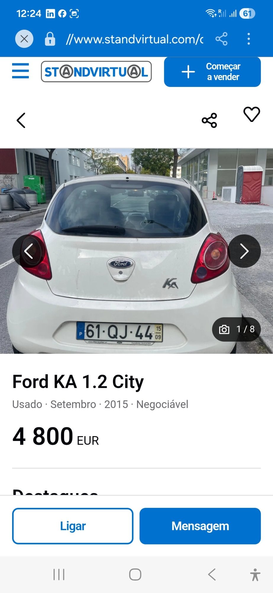 Numer rejestracyjny 61QJ44 posiada Ford KA 1.2 City