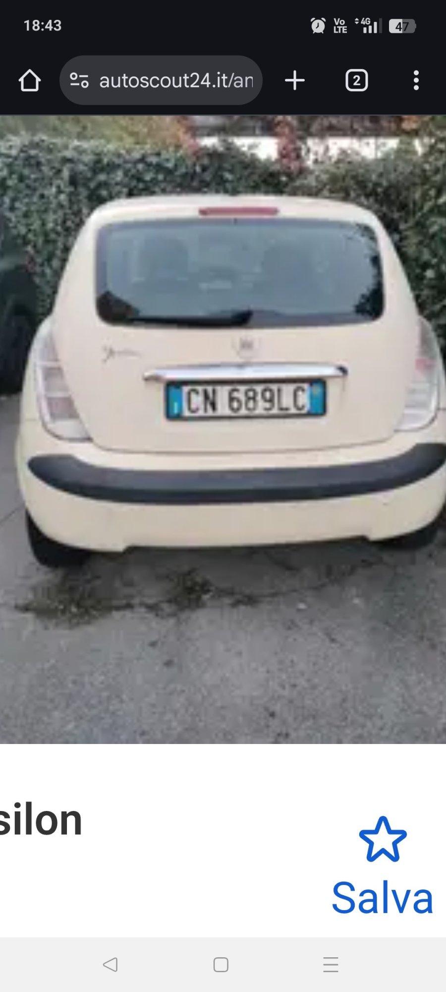 Numer rejestracyjny CN689LC posiada LANCIA Ypsilon